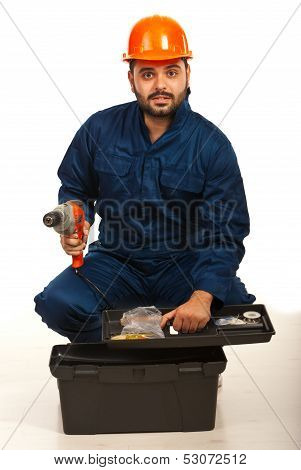 Electrician Worker With Tool Box
