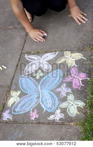 Chalk Drawing Of Butterflies On Sidewalk