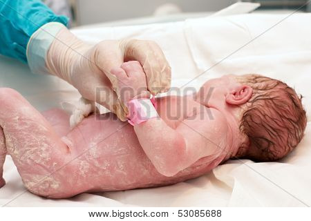 Doctor Examines A Newborn Baby In The First Few Minutes Of Life