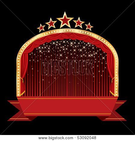 vector ellipse stage with blank banner and falling stars