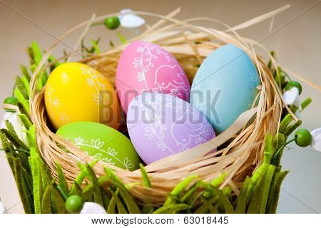 Easter eggs in nest