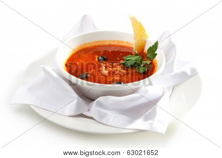 Dish of Stewed Meat Soup with Olives and Lemon