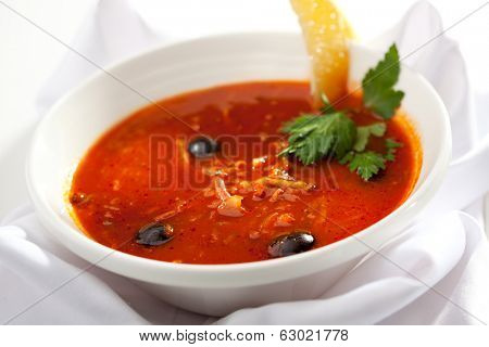 Dish of Stewed Meat Soup with Olives and Lemon