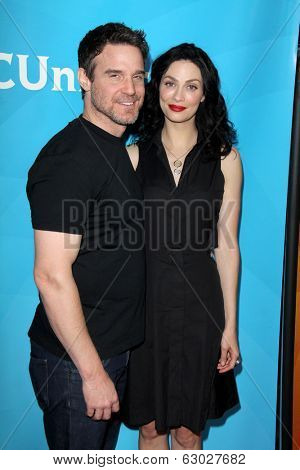 LAS VEGAS - APR 8:  Eddie McClintock, Joanne Kelly at the NBCUniversal Summer Press Day at Huntington Langham Hotel on April 8, 2014 in Pasadena, CA