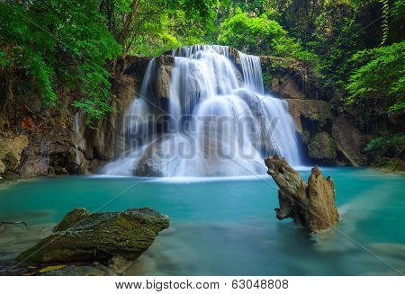 Deep Forest Waterfall In Kanchanaburi, Thailand