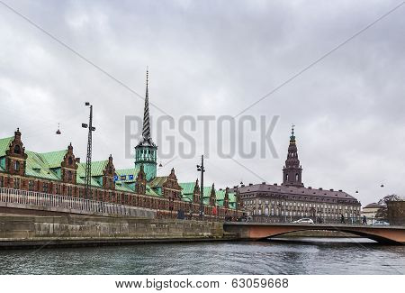 Borsen  And Christiansborg Palace, Copenhagen
