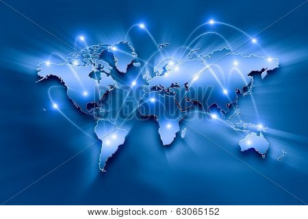 Background digital image of world map with connection lines
