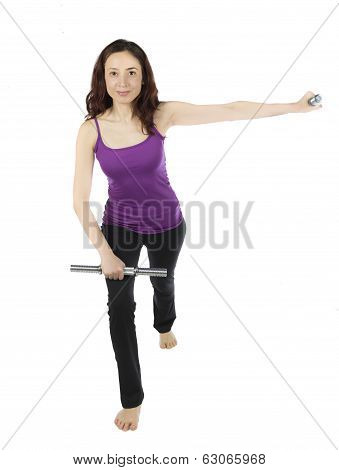 Fitness Woman Doing Arm Raising With Weights