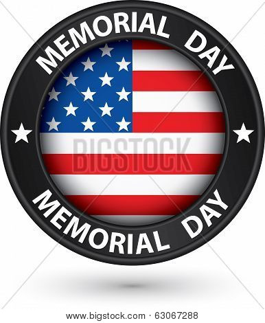 Memorial Day Black Label With Usa Flag, Vector Illustration