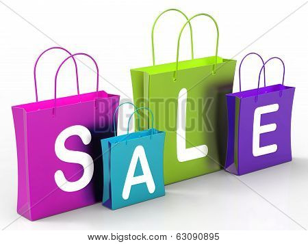 Sale On Shopping Bags Shows Bargains And Promotions