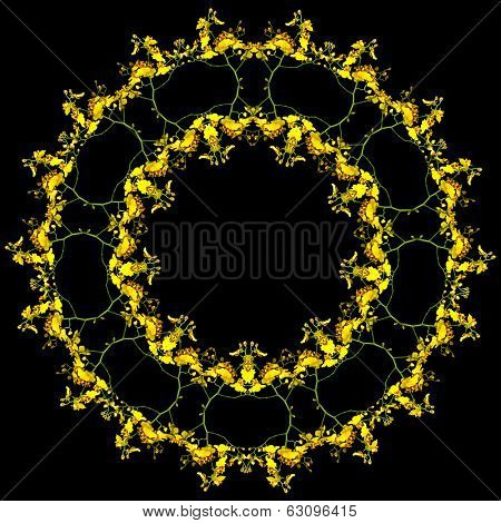 Border frame of Bright Yellow Oncidium Orchid plant isolated on black background