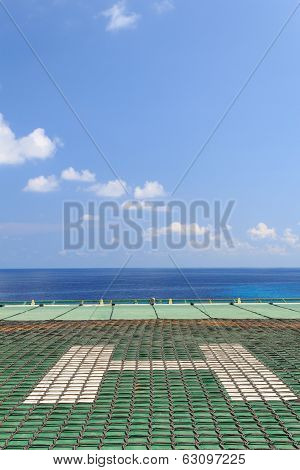 Helideck With Helinet Of Offshore Oil Drilling Rig