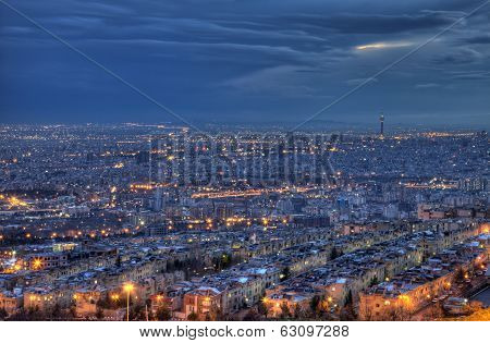 Aerial View Of Illuminated Tehran Skyline At Night
