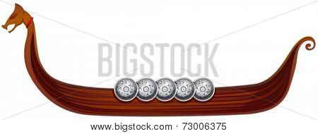 Illustration of a viking ship with shields
