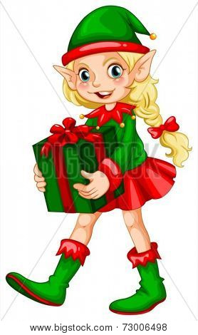 Illustration of an elf with a present