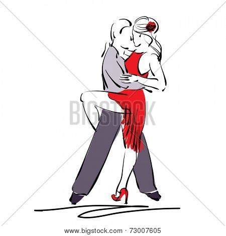art sketched tango dancers isolated on white background