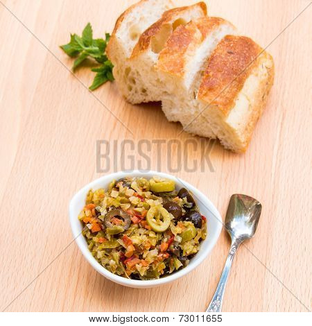 Pickled Olive Muffalatta Salad With Finely Chopped Cauliflower And Carrots.