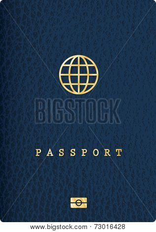 blue leather passport with globe icon