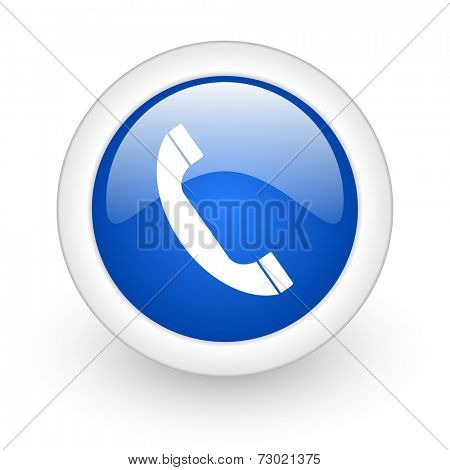 phone blue glossy icon on white background 