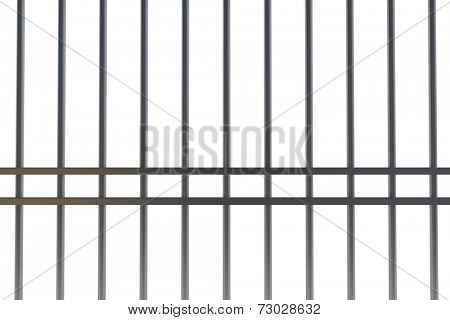 Digitally generated metal prison bars on white background