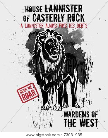 September 17, 2014: Vector illustration of the lion, sigil of the House Lannister of Casterly Rock, one of the noble houses in TV show Game of Thrones 