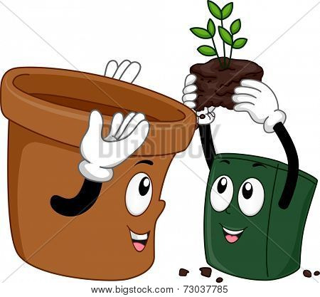 Mascot Illustration Featuring Pots Transferring Plants