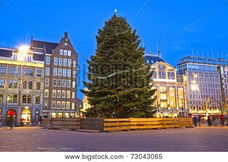 Damsquare in Amsterdam at christmas in the Netherlands