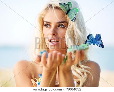 Blond beauty and butterflies
