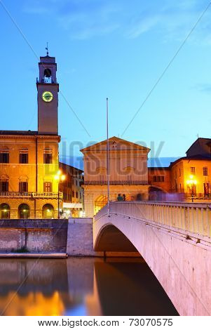 Mezzo bridge (Ponte di Mezzo) in Pisa at night, Italy