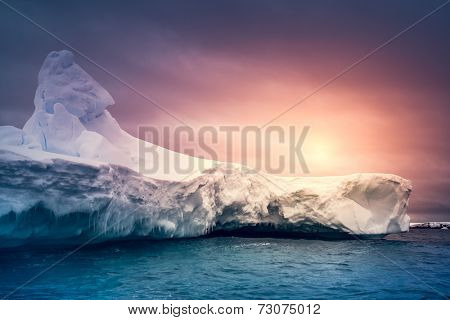 Summer  sunset in Antarctica.  Beautiful winter background.