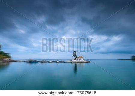 scene of Vlacherna monastery, Kanoni, Corfu, Greece