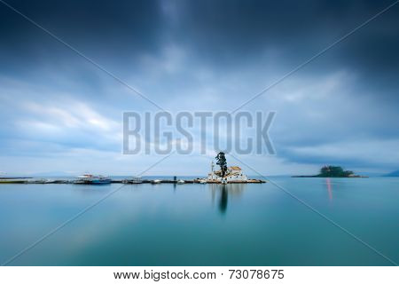 scene of Vlacherna monastery, Kanoni, Corfu, Greece