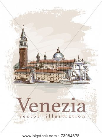 Venice - Island of San Giorgio Maggiore. Vector drawing