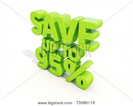 The phrase Save up to % on a white background