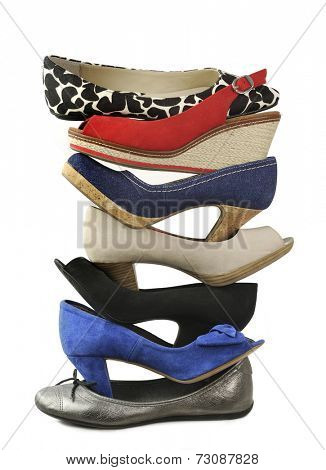 variety of the colorful leather shoes isolated