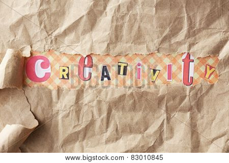 Word creativity print on paper close up