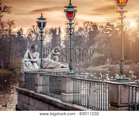 Allegory of the Visla river, statue in Lazienki Park (Royal Baths Park), Warsaw, Poland