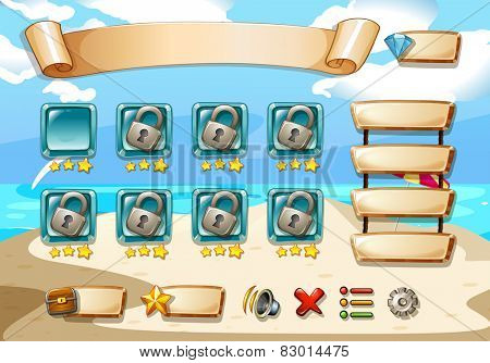 Illustration of a computer game with beach background