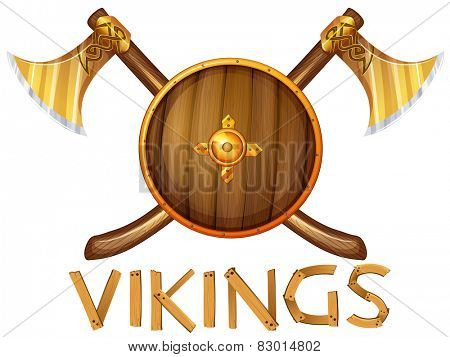 Illustration of vikings sheild and axes