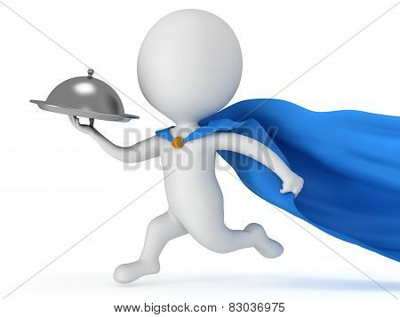 Brave Superhero Waiter With Silver Tray