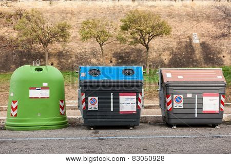 Group Of Sorted Recycling Bins.