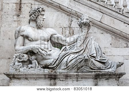 Detail Of Facade Of Palazzo Senatorio On The Capitol Hill, Rome, Italy.