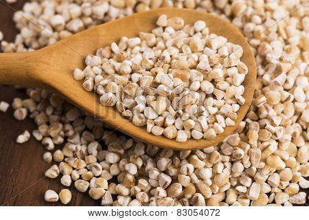 Barley Groats On Wooden Spoon