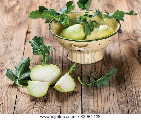 Kohlrabi On Wooden Board