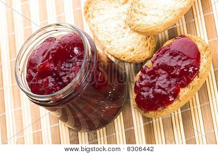 Breakfast Of Cherry Jam On Toast