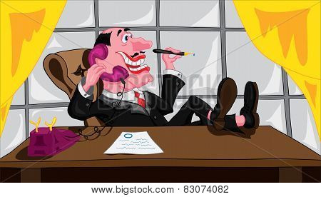 Businessman sitting in a chair and talking on the phone