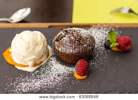 Brownie with ice-cream ball