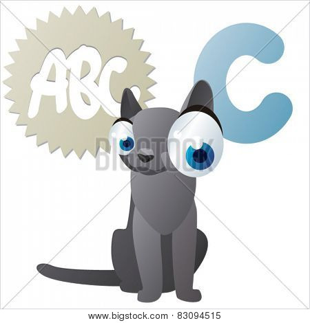 isolated vector cartoon cute comic animal abc: C is for Cat