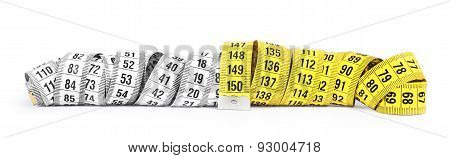 Yellow And White Measuring Tape Isolated On White Background