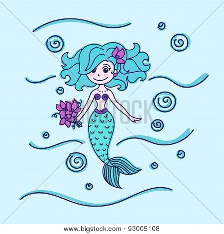 Mermaid with flowers